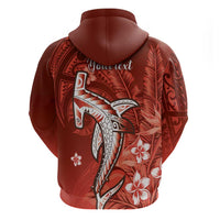 Personalized Hawaiian Maori Hammerhead Shark Zip Hoodie Ulaula Plumeria - Polynesian Pride