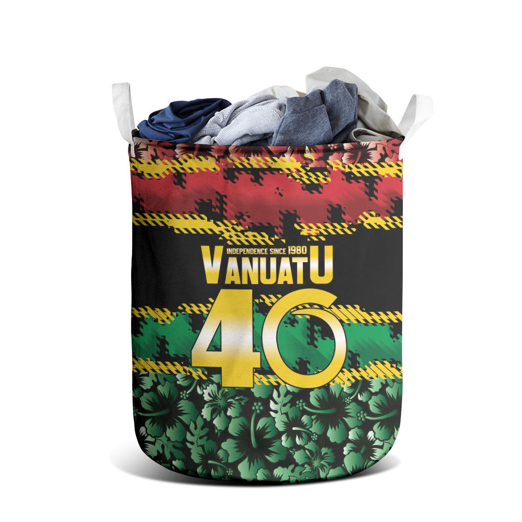 Vanuatu 46th Year Anniversary Laundry Basket 30 July 1980 Hibiscus Seamless Pattern