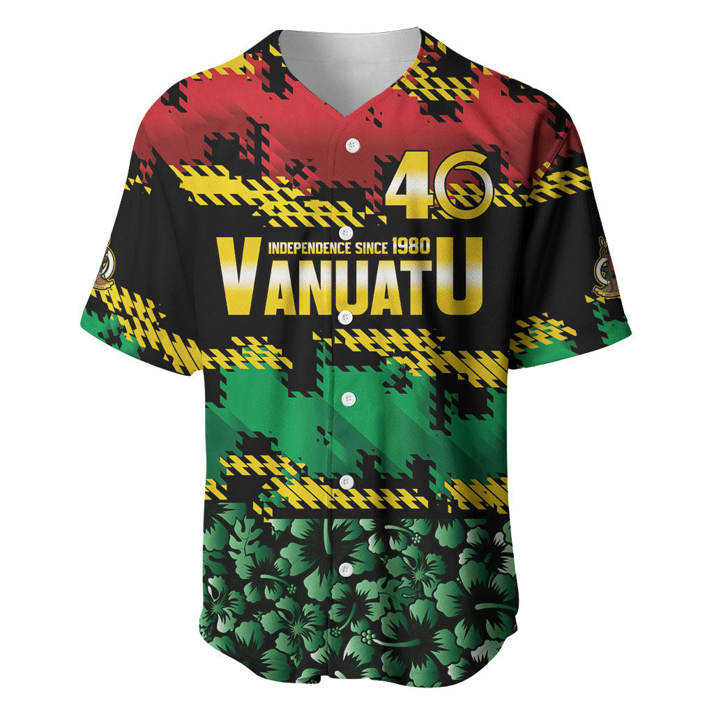 Vanuatu 46th Year Anniversary Baseball Jersey 30 July 1980 Hibiscus Seamless Pattern