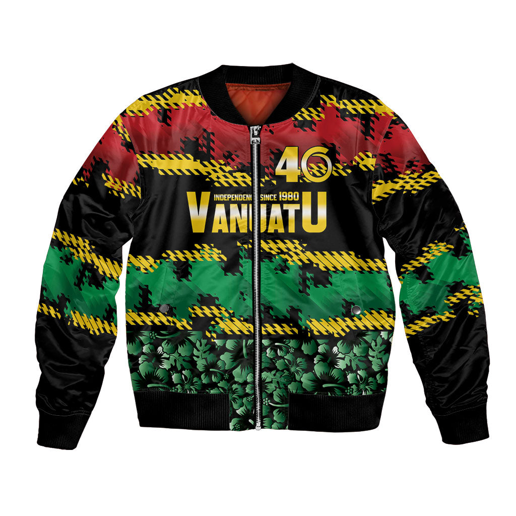 Vanuatu 46th Year Anniversary Bomber Jacket 30 July 1980 Hibiscus Seamless Pattern
