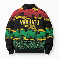 Vanuatu 46th Year Anniversary Bomber Puffer Jacket 30 July 1980 Hibiscus Seamless Pattern