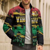 Vanuatu 46th Year Anniversary Bomber Puffer Jacket 30 July 1980 Hibiscus Seamless Pattern