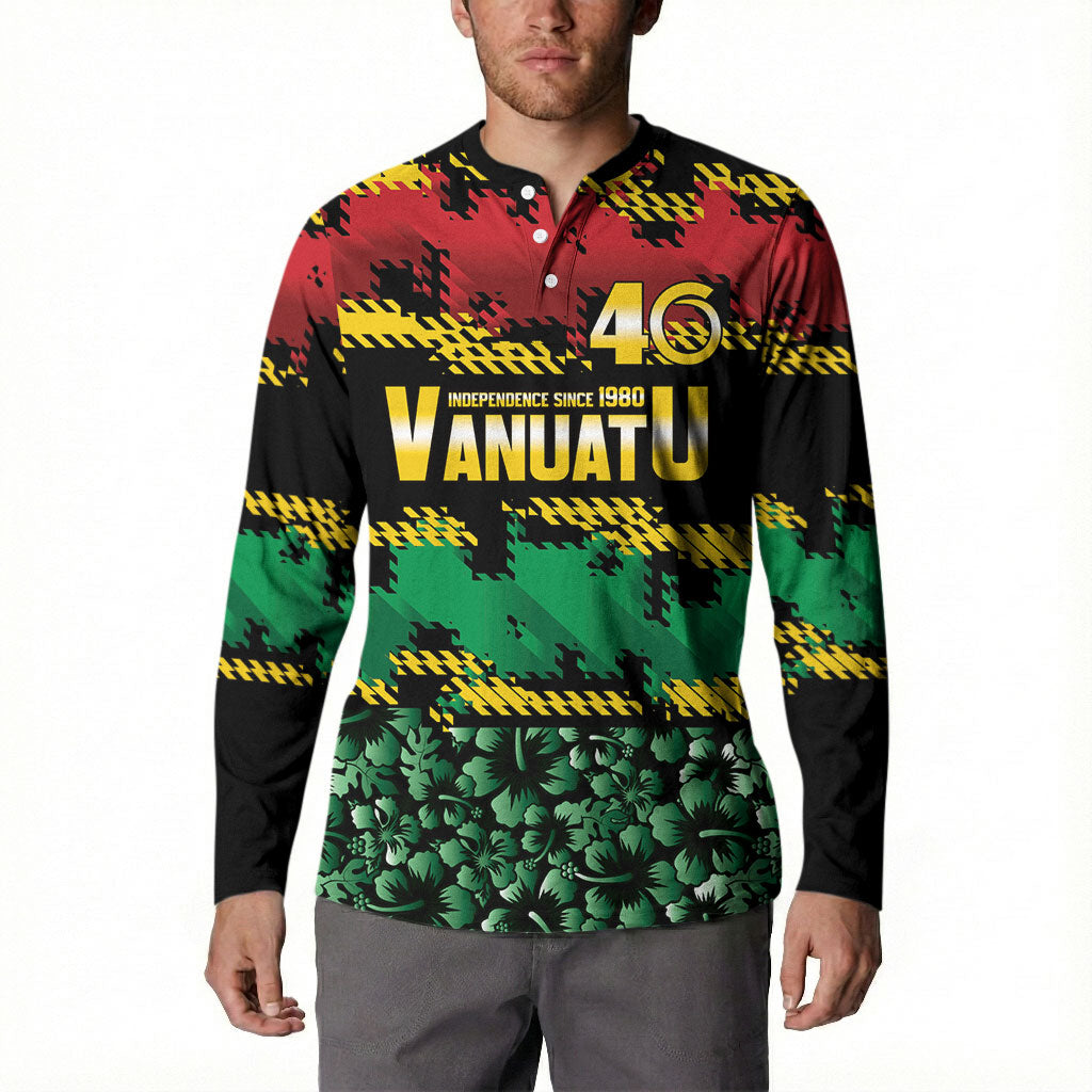 Vanuatu 46th Year Anniversary Button Sweatshirt 30 July 1980 Hibiscus Seamless Pattern
