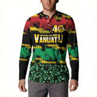 Vanuatu 46th Year Anniversary Button Sweatshirt 30 July 1980 Hibiscus Seamless Pattern