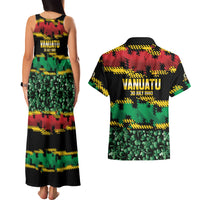 Vanuatu 46th Year Anniversary Couples Matching Tank Maxi Dress and Hawaiian Shirt 30 July 1980 Hibiscus Seamless Pattern
