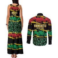 Vanuatu 46th Year Anniversary Couples Matching Tank Maxi Dress and Long Sleeve Button Shirt 30 July 1980 Hibiscus Seamless Pattern