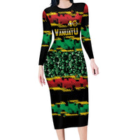 Vanuatu 46th Year Anniversary Family Matching Long Sleeve Bodycon Dress and Hawaiian Shirt 30 July 1980 Hibiscus Seamless Pattern LT9 Mom's Dress Black - Polynesian Pride