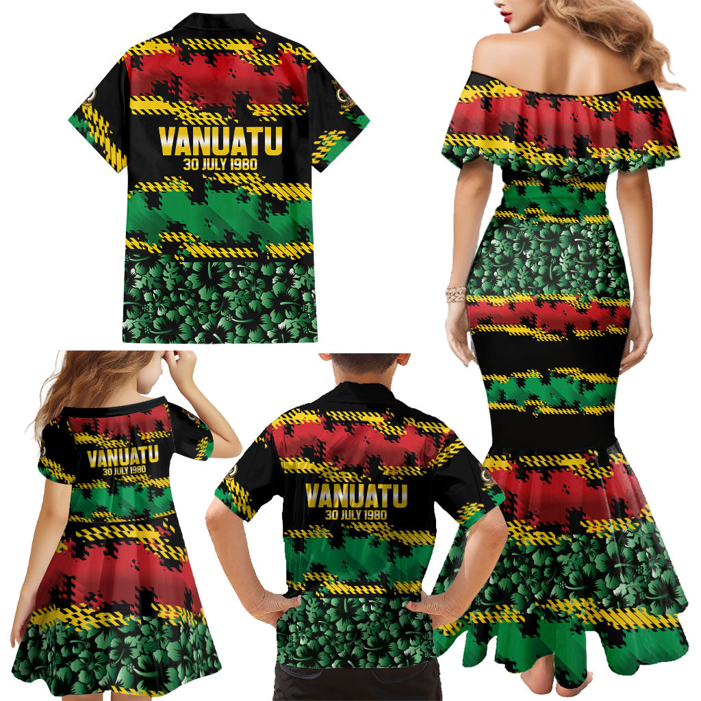 Vanuatu 46th Year Anniversary Family Matching Mermaid Dress and Hawaiian Shirt 30 July 1980 Hibiscus Seamless Pattern LT9 - Polynesian Pride