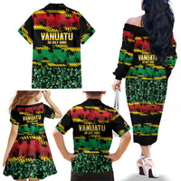 Vanuatu 46th Year Anniversary Family Matching Off The Shoulder Long Sleeve Dress and Hawaiian Shirt 30 July 1980 Hibiscus Seamless Pattern LT9 - Polynesian Pride