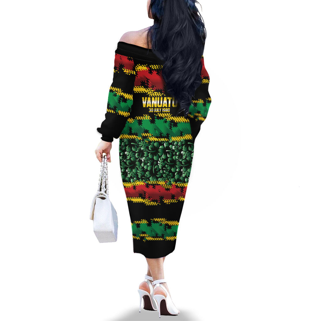 Vanuatu 46th Year Anniversary Family Matching Off The Shoulder Long Sleeve Dress and Hawaiian Shirt 30 July 1980 Hibiscus Seamless Pattern LT9 - Polynesian Pride
