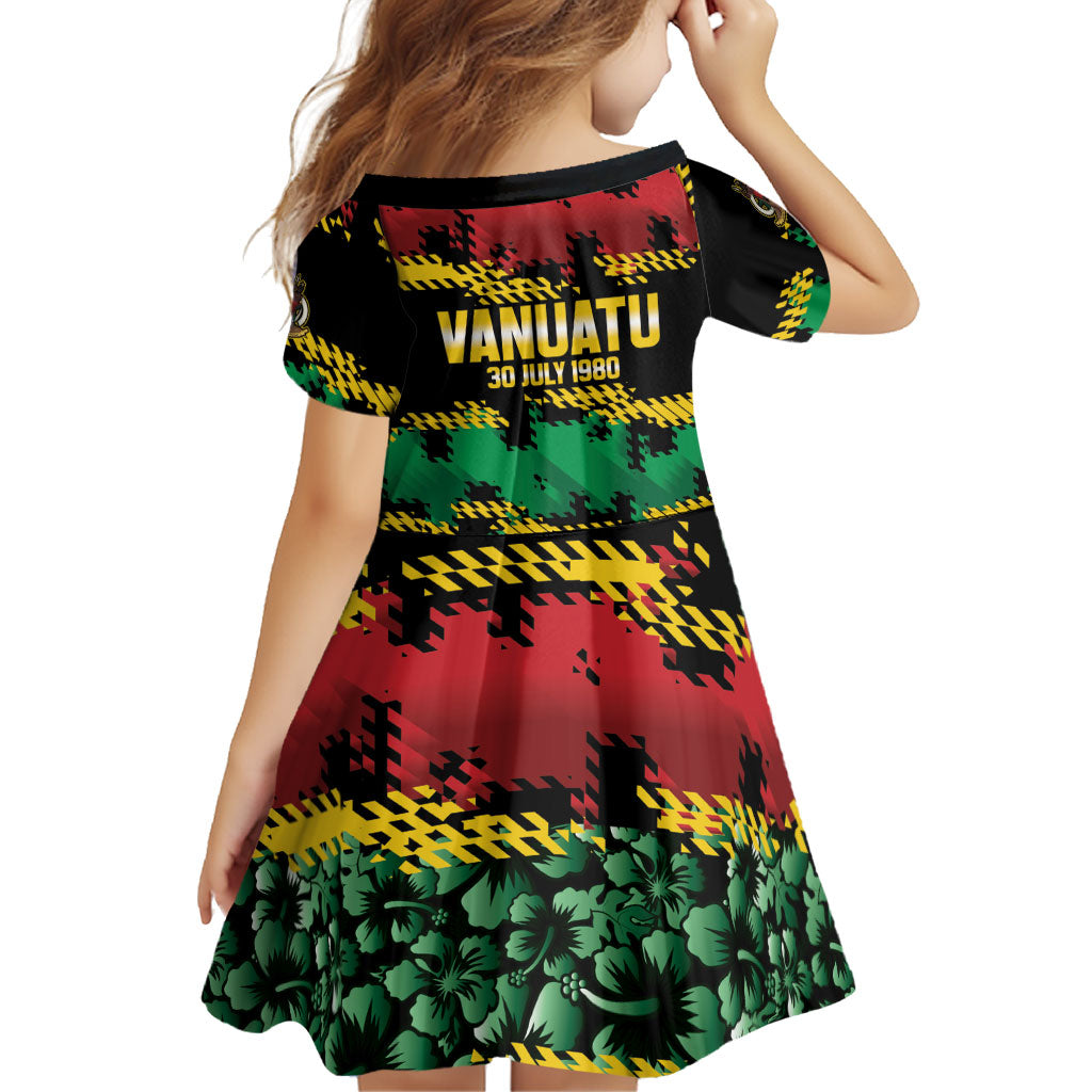 Vanuatu 46th Year Anniversary Family Matching Off Shoulder Maxi Dress and Hawaiian Shirt 30 July 1980 Hibiscus Seamless Pattern