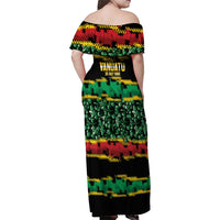 Vanuatu 46th Year Anniversary Family Matching Off Shoulder Maxi Dress and Hawaiian Shirt 30 July 1980 Hibiscus Seamless Pattern