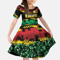 Vanuatu 46th Year Anniversary Family Matching Off Shoulder Short Dress and Hawaiian Shirt 30 July 1980 Hibiscus Seamless Pattern LT9 Daughter's Dress Black - Polynesian Pride