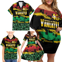 Vanuatu 46th Year Anniversary Family Matching Off Shoulder Short Dress and Hawaiian Shirt 30 July 1980 Hibiscus Seamless Pattern LT9 - Polynesian Pride