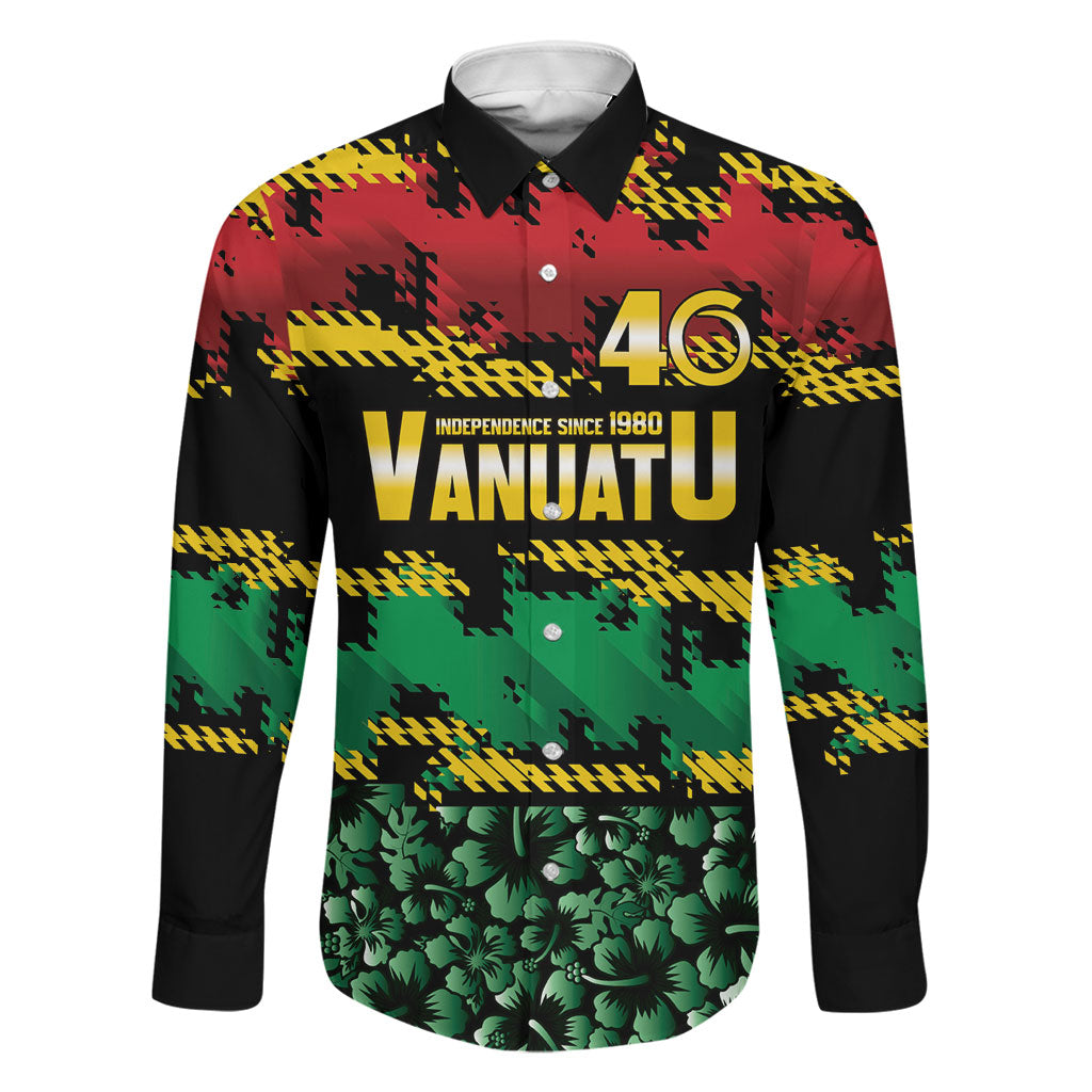 Vanuatu 46th Year Anniversary Family Matching Puletasi and Hawaiian Shirt 30 July 1980 Hibiscus Seamless Pattern