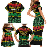 Vanuatu 46th Year Anniversary Family Matching Short Sleeve Bodycon Dress and Hawaiian Shirt 30 July 1980 Hibiscus Seamless Pattern LT9 - Polynesian Pride