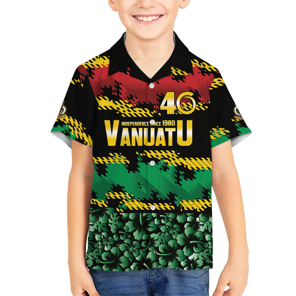 Vanuatu 46th Year Anniversary Family Matching Summer Maxi Dress and Hawaiian Shirt 30 July 1980 Hibiscus Seamless Pattern LT9 Son's Shirt Black - Polynesian Pride