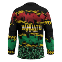 Vanuatu 46th Year Anniversary Hockey Jersey 30 July 1980 Hibiscus Seamless Pattern
