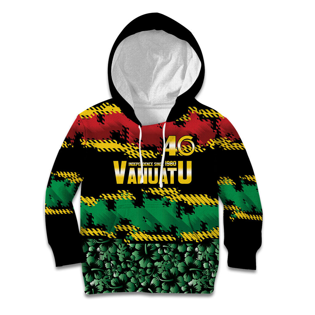 Vanuatu 46th Year Anniversary Kid Hoodie 30 July 1980 Hibiscus Seamless Pattern