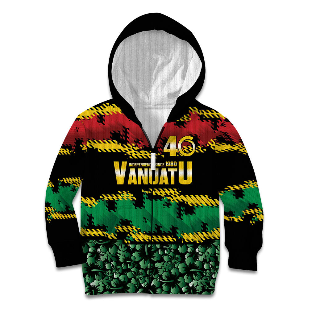 Vanuatu 46th Year Anniversary Kid Hoodie 30 July 1980 Hibiscus Seamless Pattern