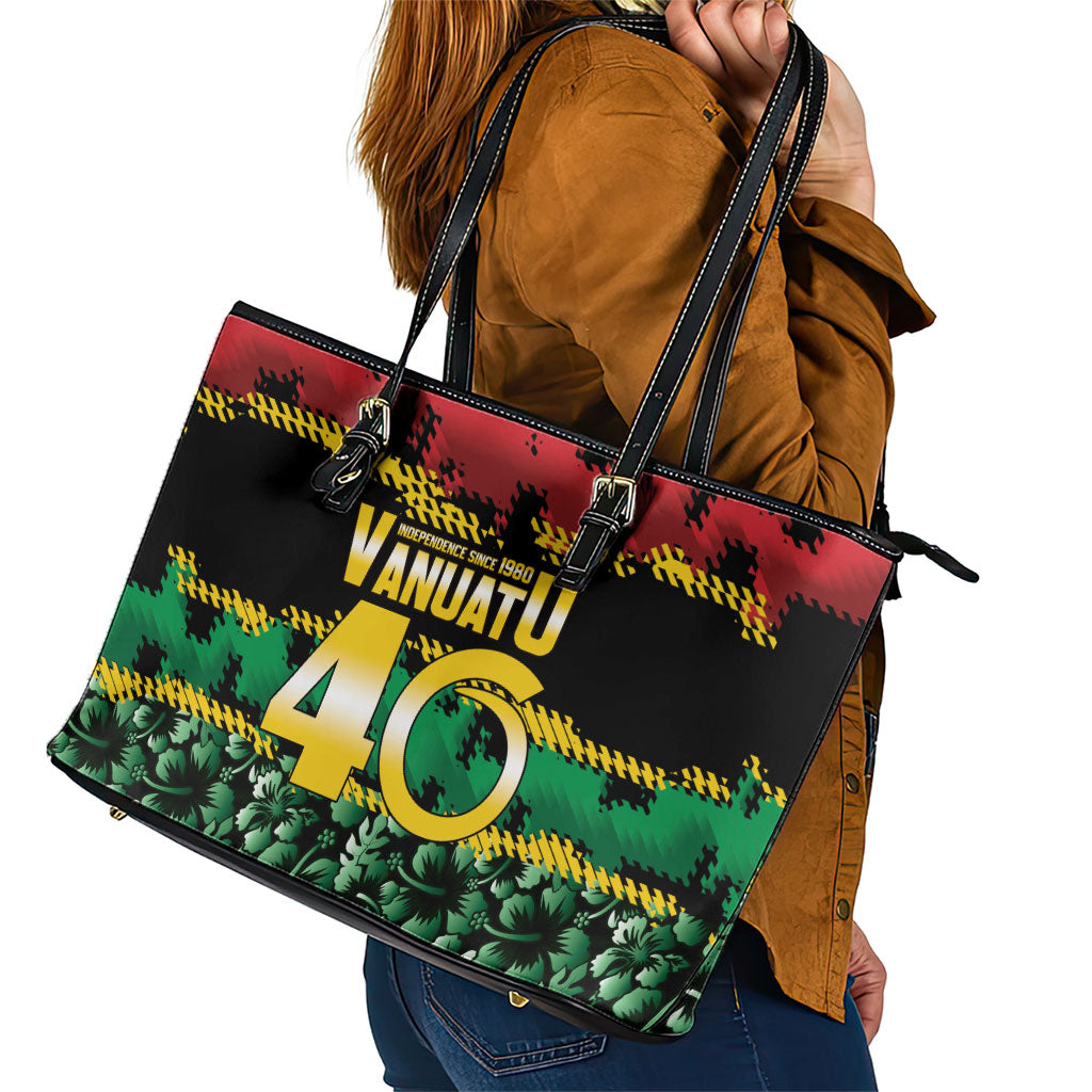 Vanuatu 46th Year Anniversary Leather Tote Bag 30 July 1980 Hibiscus Seamless Pattern