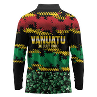 Vanuatu 46th Year Anniversary Long Sleeve Polo Shirt 30 July 1980 Hibiscus Seamless Pattern