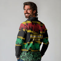 Vanuatu 46th Year Anniversary Long Sleeve Polo Shirt 30 July 1980 Hibiscus Seamless Pattern