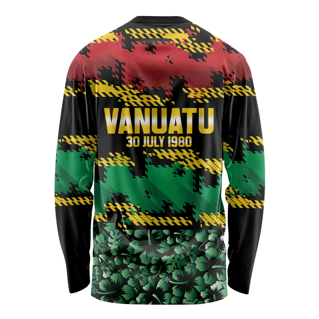 Vanuatu 46th Year Anniversary Long Sleeve Shirt 30 July 1980 Hibiscus Seamless Pattern