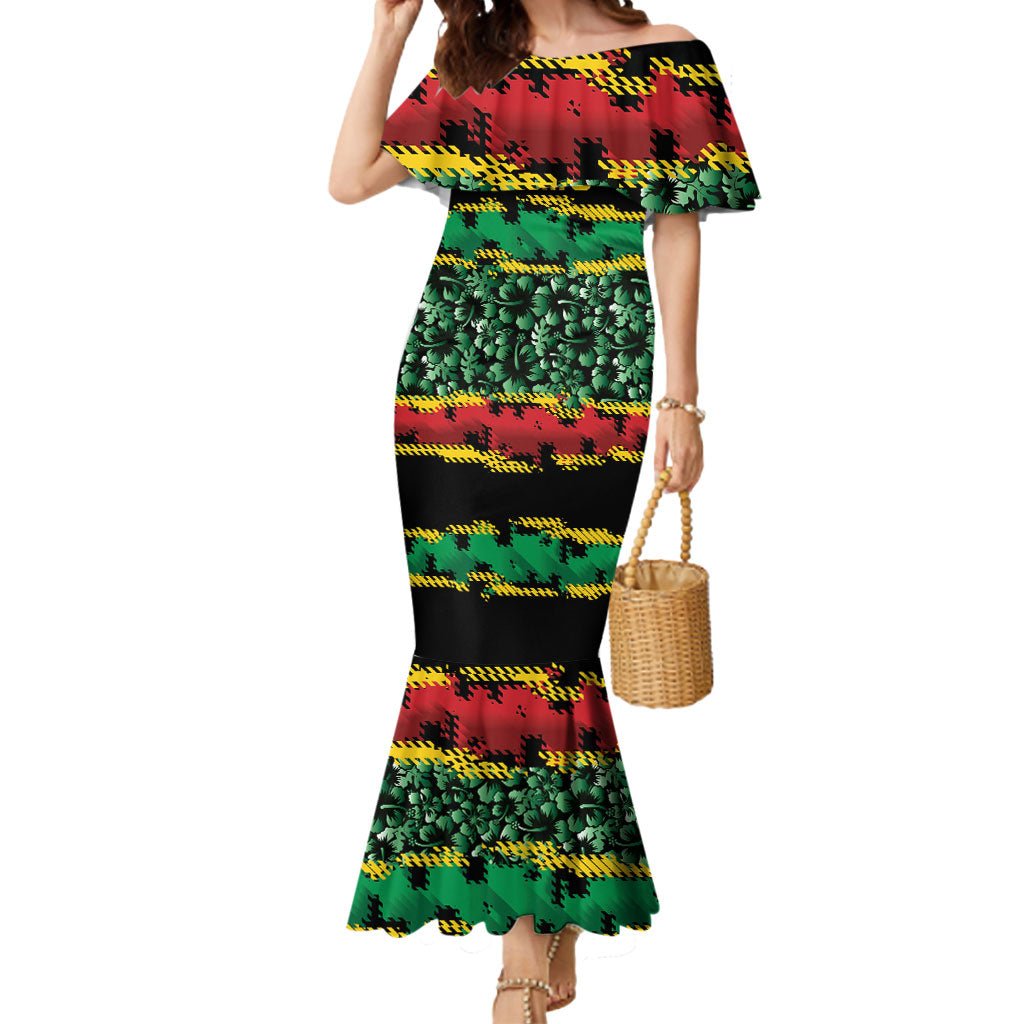 Vanuatu 46th Year Anniversary Mermaid Dress 30 July 1980 Hibiscus Seamless Pattern