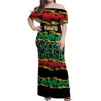 Vanuatu 46th Year Anniversary Off Shoulder Maxi Dress 30 July 1980 Hibiscus Seamless Pattern