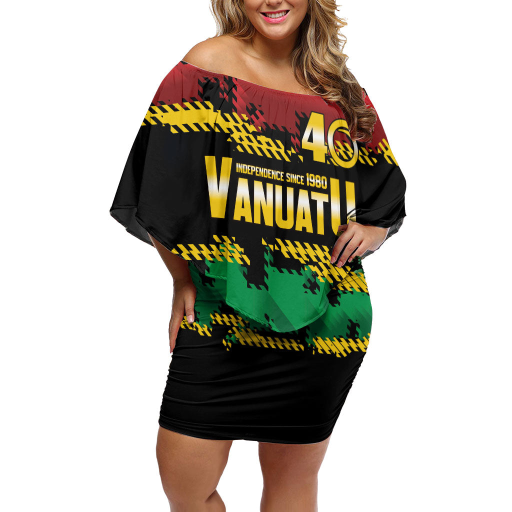 Vanuatu 46th Year Anniversary Off Shoulder Short Dress 30 July 1980 Hibiscus Seamless Pattern