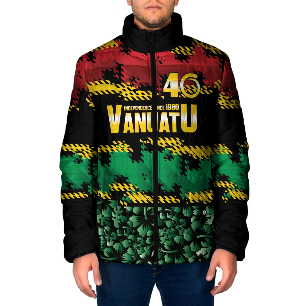 Vanuatu 46th Year Anniversary Padded Jacket 30 July 1980 Hibiscus Seamless Pattern