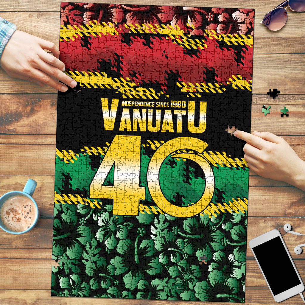 Vanuatu 46th Year Anniversary Puzzle 30 July 1980 Hibiscus Seamless Pattern