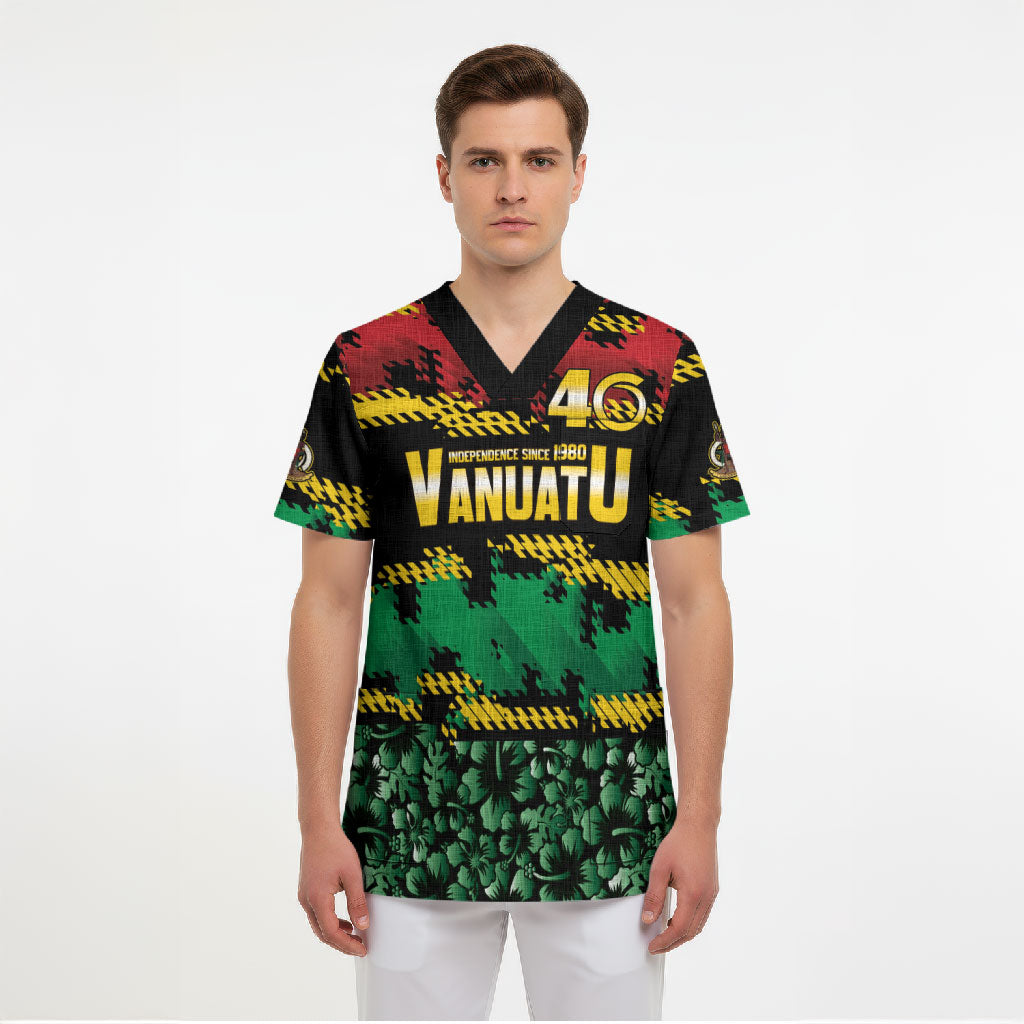 Vanuatu 46th Year Anniversary Scrub Top 30 July 1980 Hibiscus Seamless Pattern