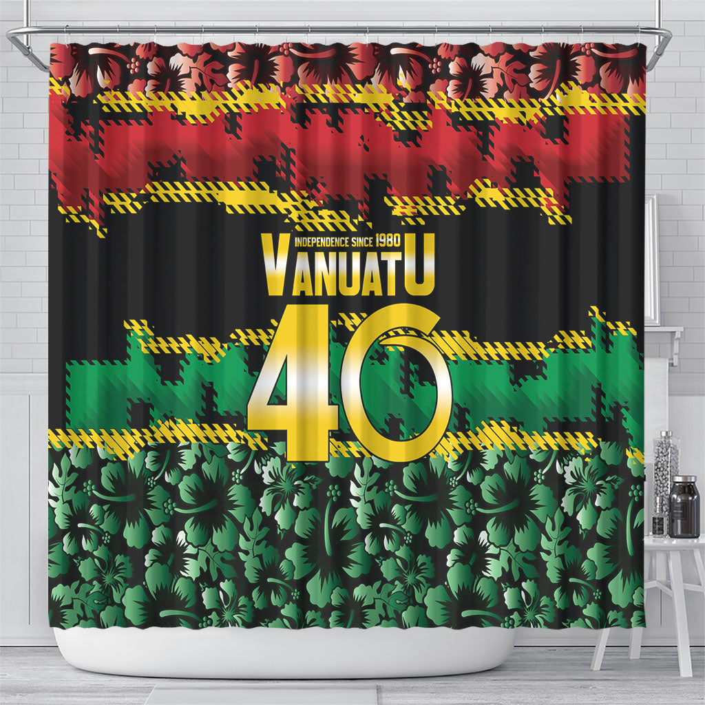 Vanuatu 46th Year Anniversary Shower Curtain 30 July 1980 Hibiscus Seamless Pattern