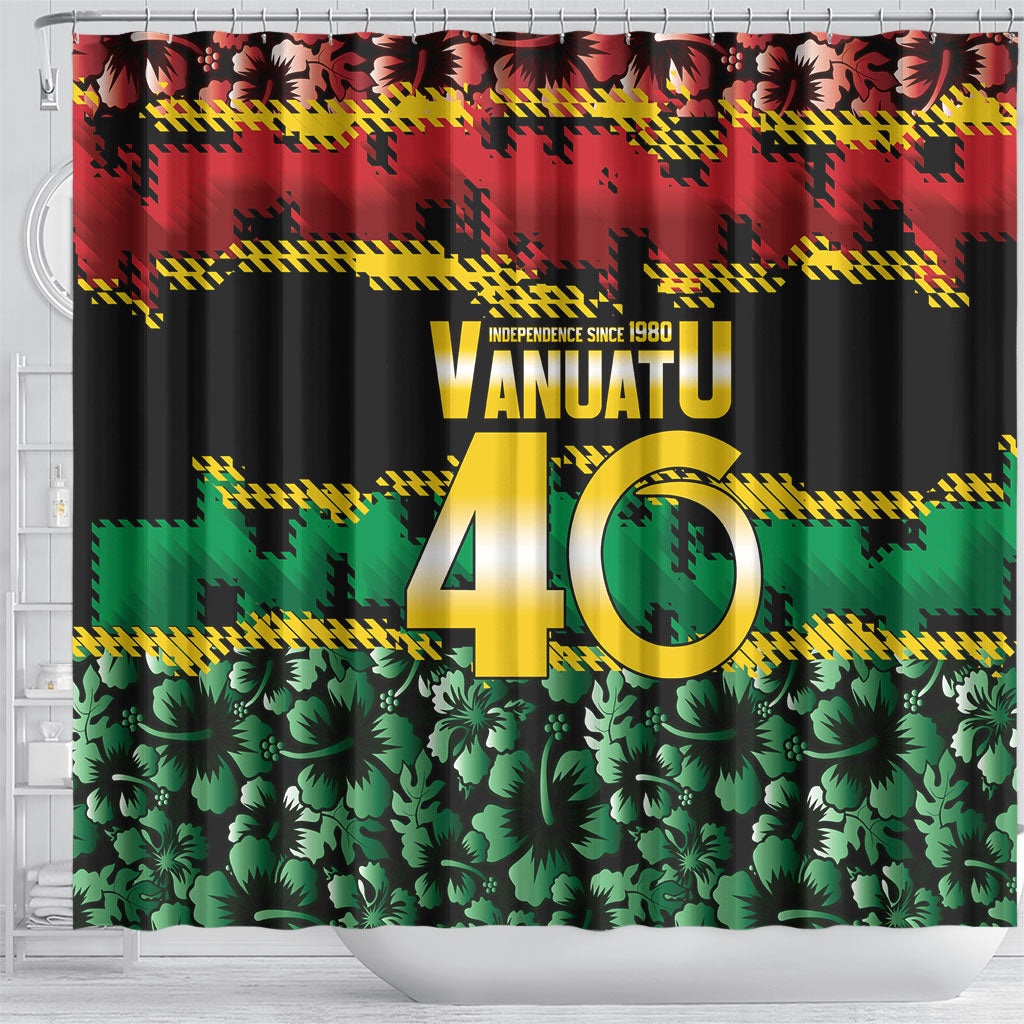 Vanuatu 46th Year Anniversary Shower Curtain 30 July 1980 Hibiscus Seamless Pattern