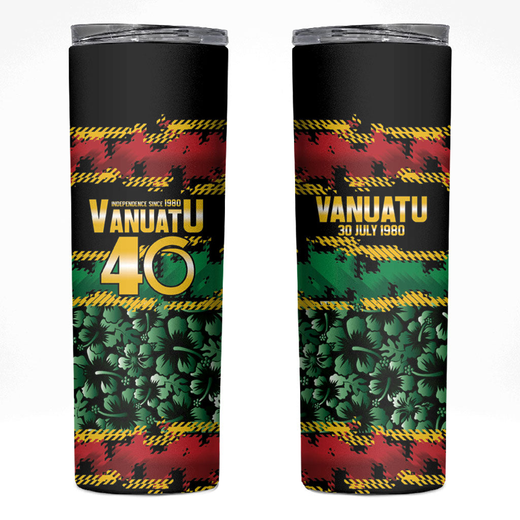 Vanuatu 46th Year Anniversary Skinny Tumbler 30 July 1980 Hibiscus Seamless Pattern