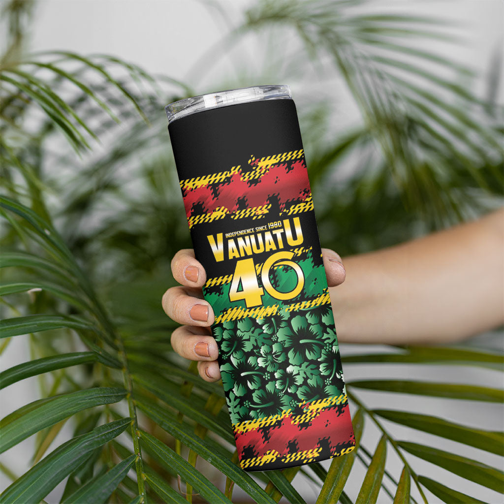 Vanuatu 46th Year Anniversary Skinny Tumbler 30 July 1980 Hibiscus Seamless Pattern