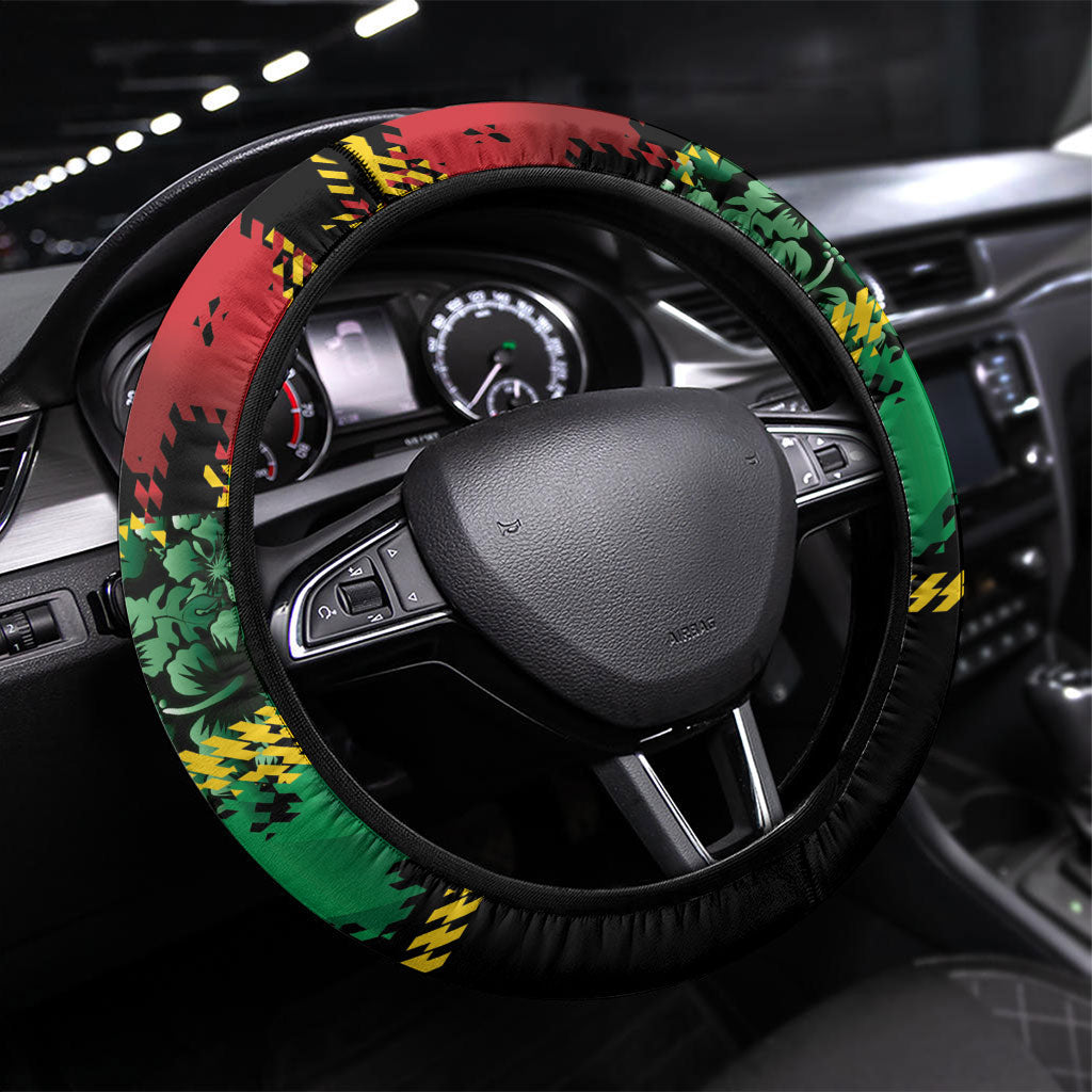 Vanuatu 46th Year Anniversary Steering Wheel Cover 30 July 1980 Hibiscus Seamless Pattern