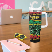 Vanuatu 46th Year Anniversary Tumbler With Handle 30 July 1980 Hibiscus Seamless Pattern