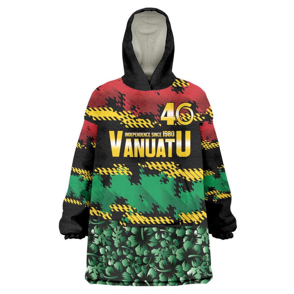 Vanuatu 46th Year Anniversary Wearable Blanket Hoodie 30 July 1980 Hibiscus Seamless Pattern