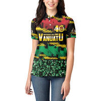 Vanuatu 46th Year Anniversary Women Polo Shirt 30 July 1980 Hibiscus Seamless Pattern