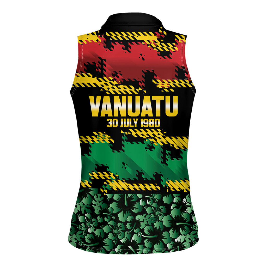 Vanuatu 46th Year Anniversary Women Sleeveless Polo Shirt 30 July 1980 Hibiscus Seamless Pattern