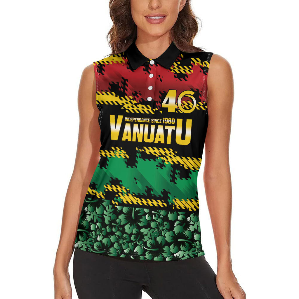Vanuatu 46th Year Anniversary Women Sleeveless Polo Shirt 30 July 1980 Hibiscus Seamless Pattern
