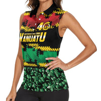 Vanuatu 46th Year Anniversary Women Sleeveless Polo Shirt 30 July 1980 Hibiscus Seamless Pattern