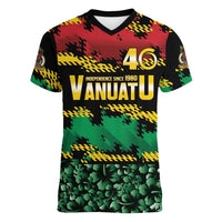 Vanuatu 46th Year Anniversary Women V-Neck T-Shirt 30 July 1980 Hibiscus Seamless Pattern