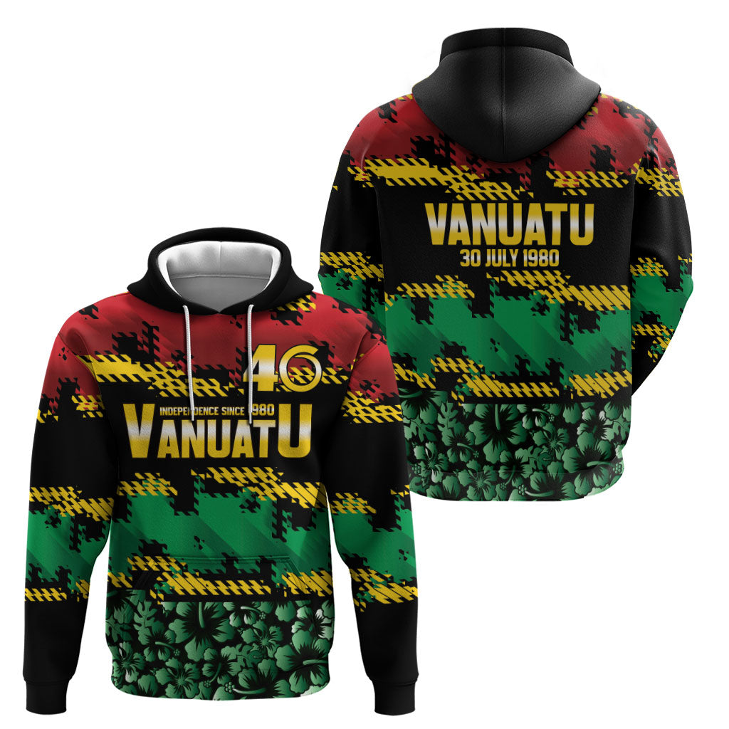 Vanuatu 46th Year Anniversary Zip Hoodie 30 July 1980 Hibiscus Seamless Pattern