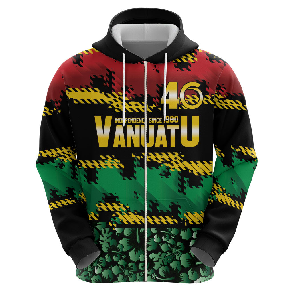 Vanuatu 46th Year Anniversary Zip Hoodie 30 July 1980 Hibiscus Seamless Pattern