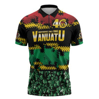 Vanuatu 46th Year Anniversary Zipper Polo Shirt 30 July 1980 Hibiscus Seamless Pattern