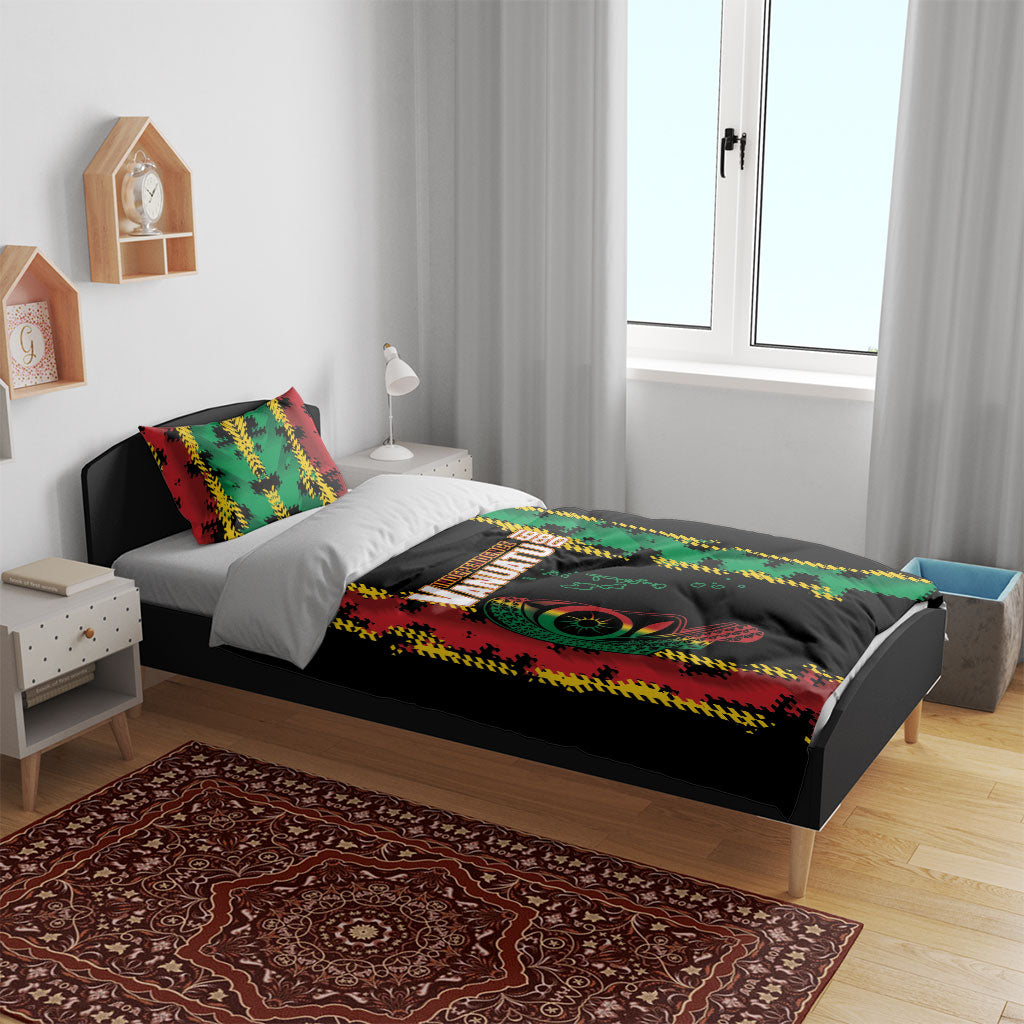 Vanuatu 46th Year Anniversary Bedding Set Tamtam Slit Drums Long God Yumi Stanap